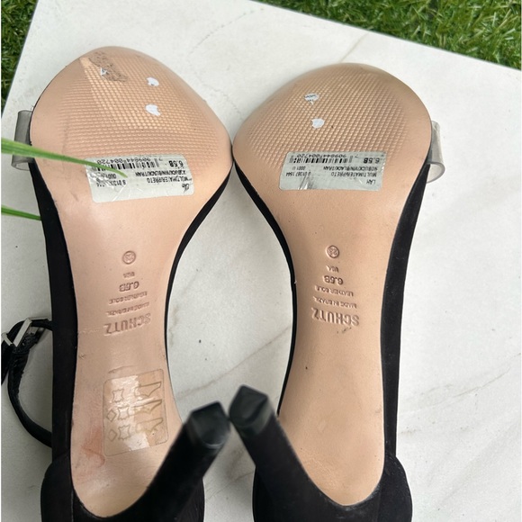 SCHUTZ black suede Ankle strap clear strap On top Sandal Size  6.5 womens - Picture 12 of 13
